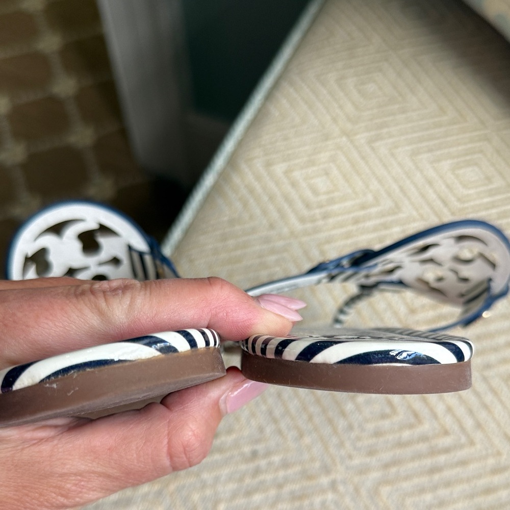 Tory Burch Striped Navy and White Sandals - Picture 4 of 5